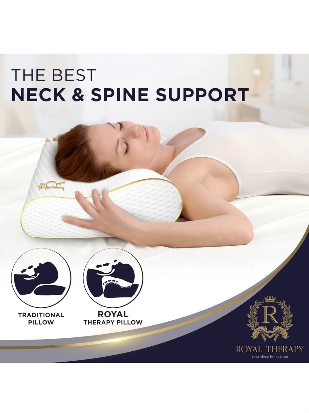 Royal Therapy Memory Foam Pillow, Queen Neck Pain Relief, Contour Cervical 3 lay